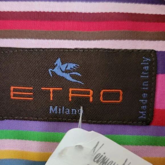 NWT ETRO Milano Rainbow Striped Button Up Men's Shirt Size 42 - Picture 5 of 11